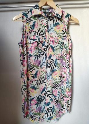 Удлиненная блуза в цветы летний принт2 фото