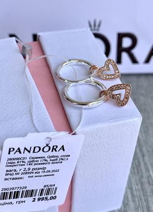 Серьги пандора розовое золото серьги pandora хупы «блестящий эскиз сердца» серьги кольца конго оригинальные серьги пандора новые бирка пломба2 фото