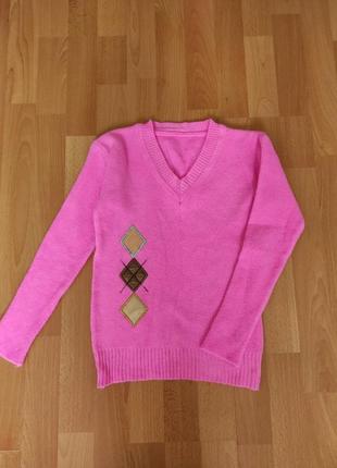 Розовый свитер джемпер пуловер ромб тренд