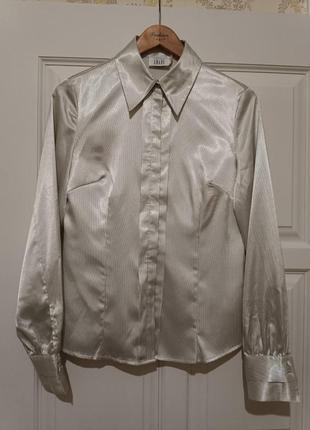 Блузка-сорочка в смужку з довгими рукавами та краваткой6 фото