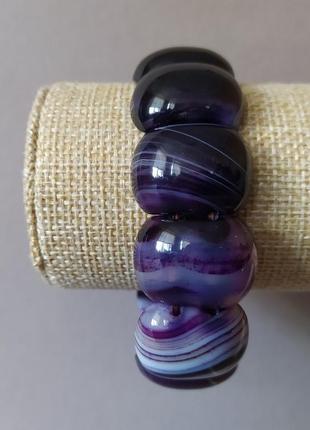 Браслет на резинці фіолетовий агат овальні камені 18х25(+-)мм