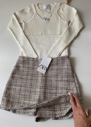 Теплі твідові шорти-юбка zara на осінь xs1 фото