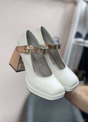 Эксклюзивные туфли из итальянской кожи и замши женские на каблуке платформе с ремешком6 фото