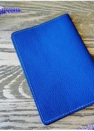 Обложка кожаная на паспорт синяя "электро" из натуральной кожи украина ручная работа2 фото