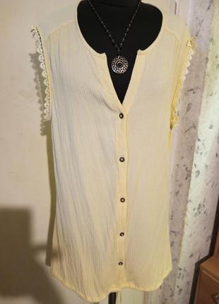 Натуральная,лёгкая жатка,светло-жёлтая блузка-безрукавка,бохо,оверсайз-большого размера8 фото