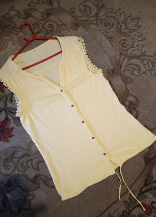 Натуральная,лёгкая жатка,светло-жёлтая блузка-безрукавка,бохо,оверсайз-большого размера5 фото