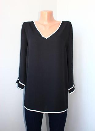 Блуза / кофточка /рубашка черный текстурный шифон с белыми тонкими кантами, шри-ланка, 16