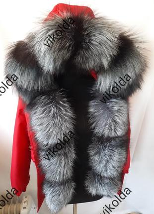 Женская зимняя куртка бомбер с натуральным мехом чернобурки с 42 по 582 фото