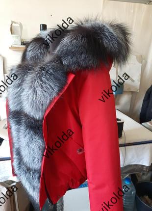 Женская зимняя куртка бомбер с натуральным мехом чернобурки с 42 по 584 фото