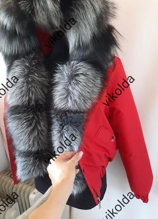 Женская зимняя куртка бомбер с натуральным мехом чернобурки с 42 по 585 фото