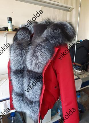 Женская зимняя куртка бомбер с натуральным мехом чернобурки с 42 по 586 фото