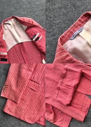 Пиджак премиум линейки canali classic linen zuri-leu mode puro lino stripe blazer pink/white5 фото