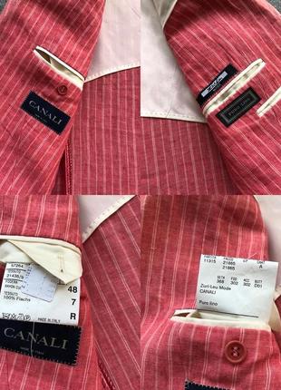 Пиджак премиум линейки canali classic linen zuri-leu mode puro lino stripe blazer pink/white7 фото