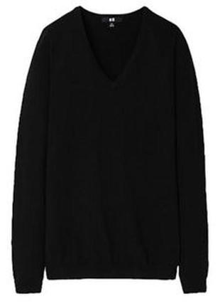 Чорний светр кофта в'язана з вирізом натуральна вовна мериносова італія