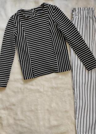 Черная белая кофточка реглан джемпер теплая блуза в вертикальную полоску с карманами warehouse