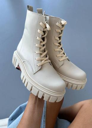 Трендові молочні жіночі черевики осінні,зимові,на товстій підошві,шкіряні/шкіра-жіноче взуття 20232 фото