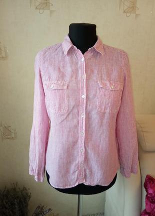 Натуральная стройнящая моделирующая полосатая рубашка, лен, рукав 3/4, морячка