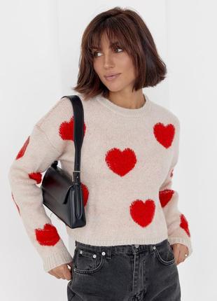 Жіночий в'язаний светр oversize з сердечками5 фото