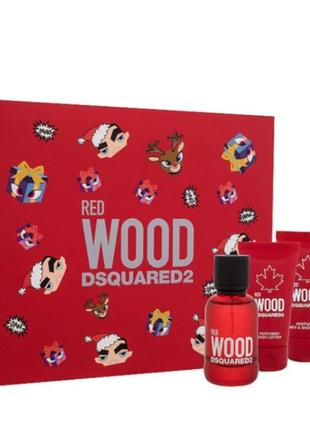 Подарунковий набір dsquared2 red wood туалетна вода 50 ml, гель для душу 50 ml, лосьйон для тіла 50 ml