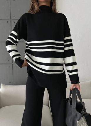 Очень красивый стильный классный теплый вязаный костюм свитер штаны4 фото