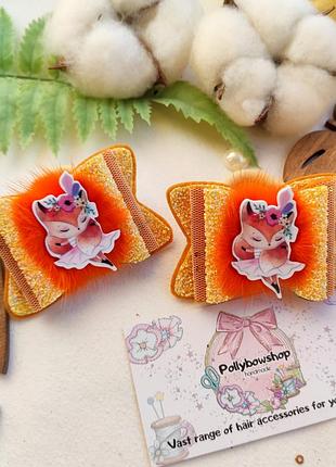 Осінні бантики резинки для волосся банти лисичка лисички