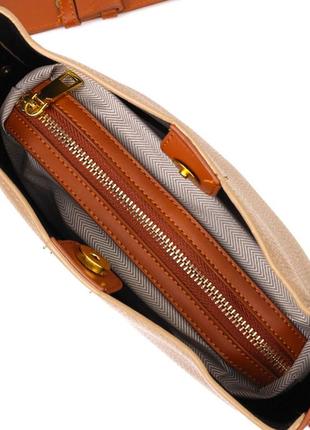 Полукруглая сумка кросс-боди из натуральной кожи, бежевая3 фото