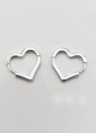 Серьги сердца посеребрённые, стильные сережки серебро