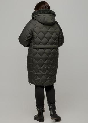 Стильна тепла зимова куртка пальто батал великі розміри з хутром2 фото