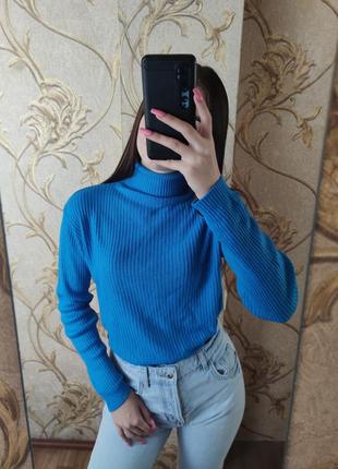 Гольф синий рубчик водолазка свитер2 фото