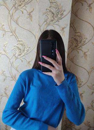 Гольф синий рубчик водолазка свитер4 фото