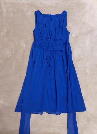 Нарядное синее платье esprit шифоновое цвета электрик летящее с подкладкой