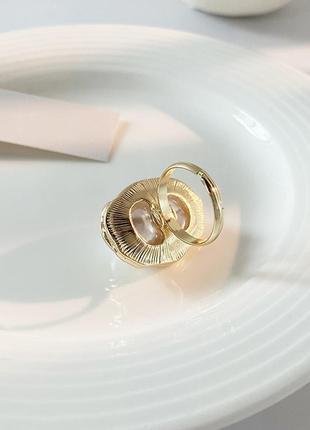 Кільце колечко кольцо каблучка перстень зі штучним барокковим перлом золотисте нове стильне модне4 фото
