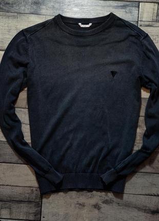 Мужской элегантный хлопковый свитер с  круглым воротом guess в сером цвете размер м2 фото