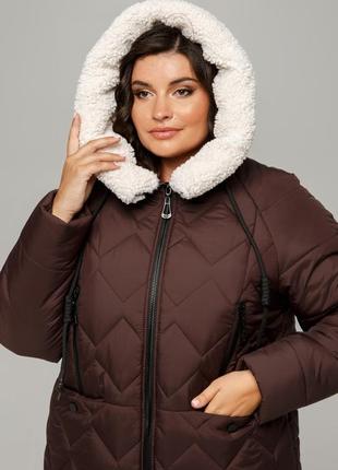 Стильная теплая зимняя куртка пальто батал большие размеры с мехом8 фото