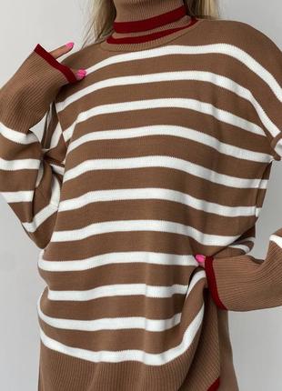 Костюм двойка женский трикотажный свитер в полоску под горло и штаны палаццо разм.42-484 фото