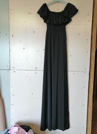 Довга красива сукня зі штучного шовку з гумкою по лінії грудей волан сукню можна носити з відкритими3 фото