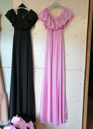 Довга красива сукня зі штучного шовку з гумкою по лінії грудей волан сукню можна носити з відкритими1 фото