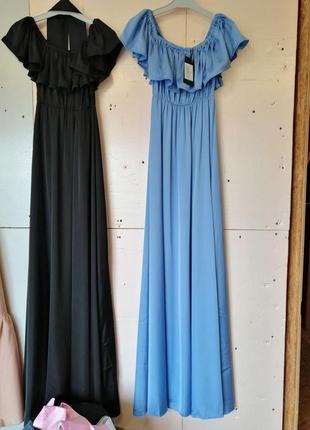 Довга красива сукня зі штучного шовку з гумкою по лінії грудей волан сукню можна носити з відкритими6 фото