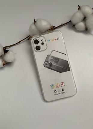 Прозрачный силиконовый чехол с квадратным бортиком на iphone 12