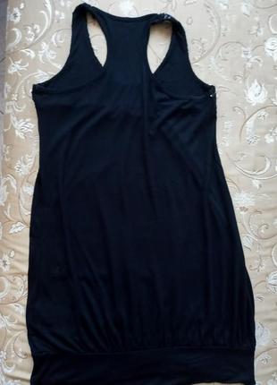 Женское черное трикотажное летнее платье, туника с черными пайетками.5 фото