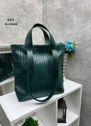 Сумка в стилі bottega veneta italy, сумочка, шопер колір зелений смарагд, плетіння