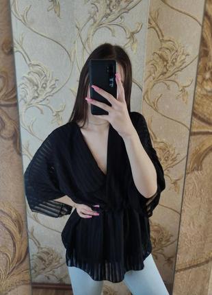 Блуза черная сеточка с поясом2 фото