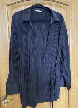 Стильная удлинённая блуза плиссе большого размера на запах 56-58 р zara