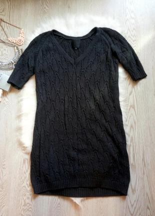 Теплое серое вязанное платье глубоким вырезом декольте длинный свитер кофта кашемир хлопок