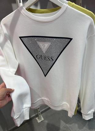 Свитшот в стиле guess туречня петля не скатывается со стразами розовый зеленый трава белый