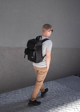 Чорний рюкзак з вінтажної шкіри, шкіряний рюкзак для подорожей та ноутбука 15 дюймів5 фото