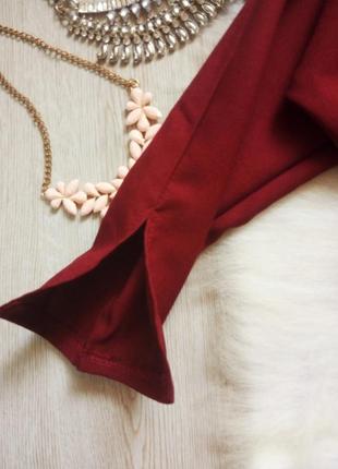 Бордовое марсала свободное платье миди с пышной длинной юбкой рукавами темное красное5 фото