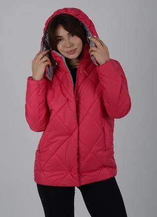 Яркая малиновая женская короткая куртка с водоотталкивающей пропиткой еврозима, осень-зима2 фото