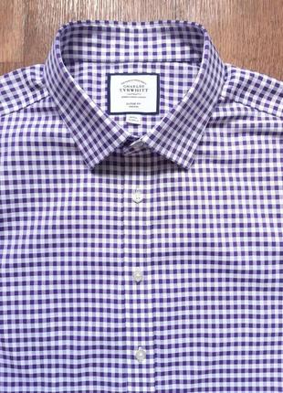Рубашка белая с фиолетовой charles tyrwhitt английская classic fit non iron 18" 35 in размер xxl xxxl2 фото