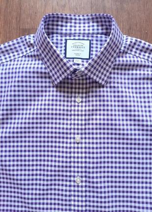 Рубашка белая с фиолетовой charles tyrwhitt английская classic fit non iron 18" 35 in размер xxl xxxl8 фото